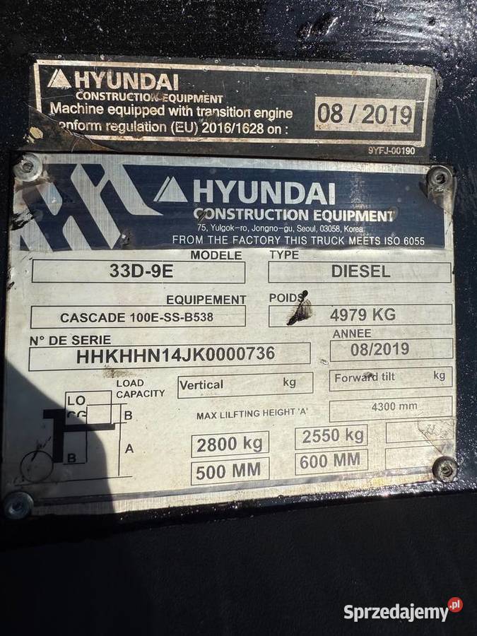 wózek widłowy HYUNDAI 33D9E Kubota 3000 Triplex Wózki widłowe Działoszyn sprzedam