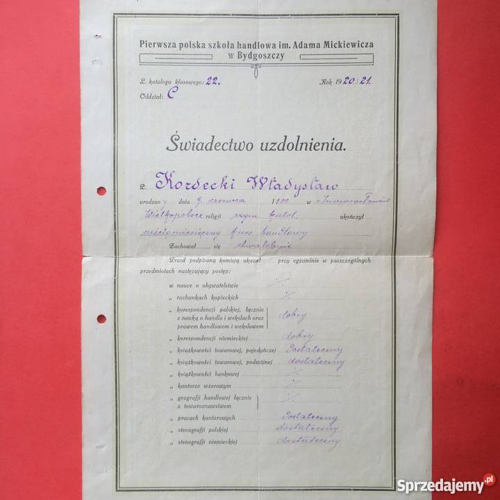 646 Świadectwo Uzdolnienia Kardecki zachodniopomorskie Szczecin