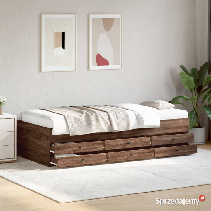 Łóżko dzienne z szufladami bez materaca brązowy 101cm
