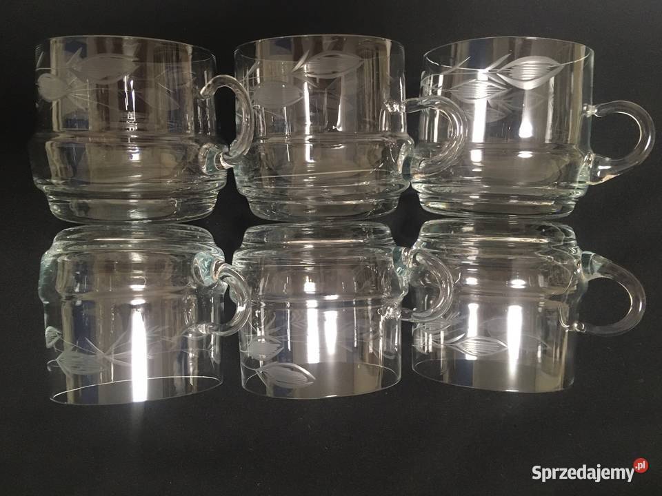 PRL stare szklanki filiżanki szlifowane 6 sztuk Porcelana i szkło