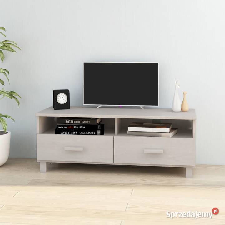 vidaXL Szafka pod TV HAMAR, biała, 106x40x40 cm, lite drewno
