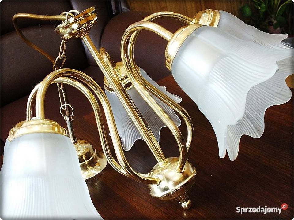 Złoty Żyrandol 5 ramienny Tulipany Lampa wisząca Żary