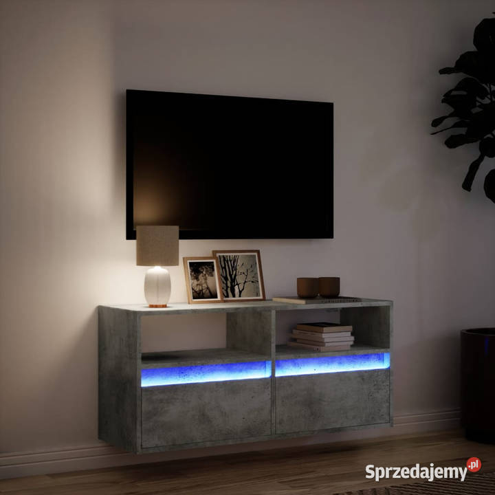 Ścienna szafka TV z LED szarość betonu 100x31x45 Warszawa