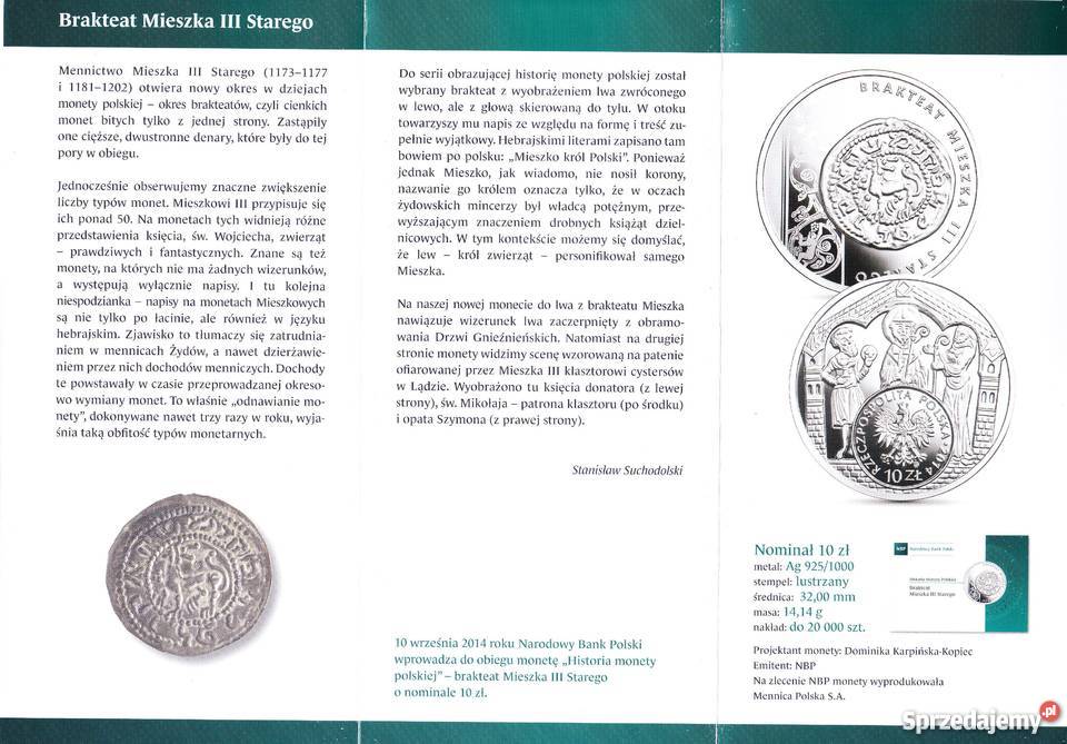 Prospekt emisyjny Brakteat Mieszka III Starego Łódź sprzedam