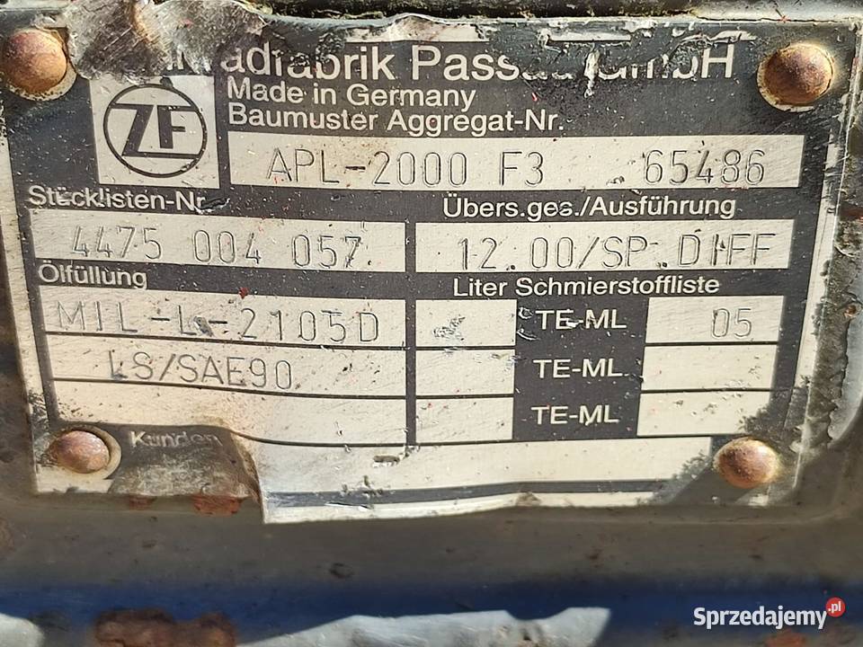 Most napędowy ZF APL2000 F3 65486 4475004057 wielkopolskie Wilkowo