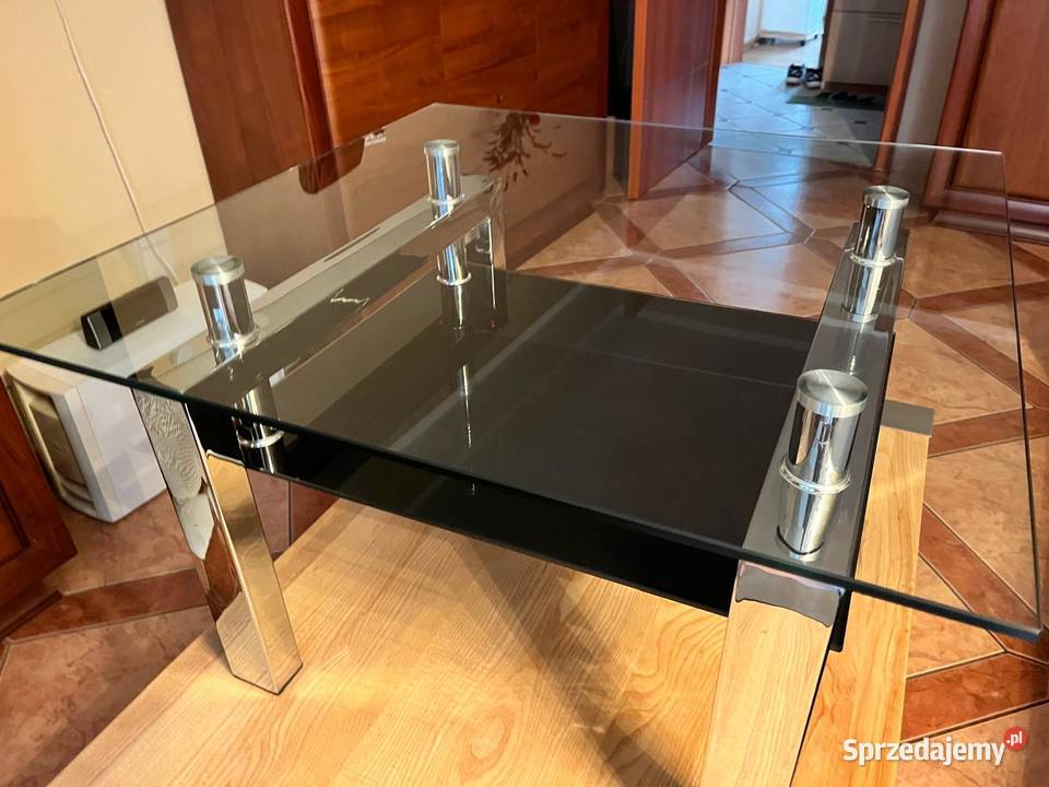 Stolik kawowy Bert 70x70x44 szklany blat chrom Kostrzyn nad Odrą