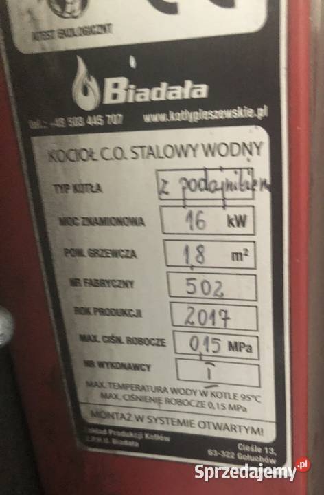Kocioł CO stalowy wodny Biadała stan Piece i kominki Aleksandrów Kujawski sprzedam