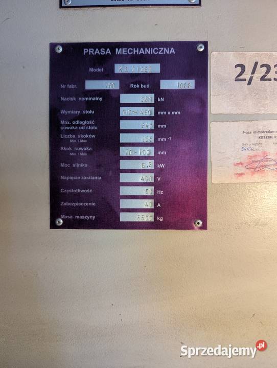 Prasa mimośrodowa KD2128E 63 tony Szubin-Wieś
