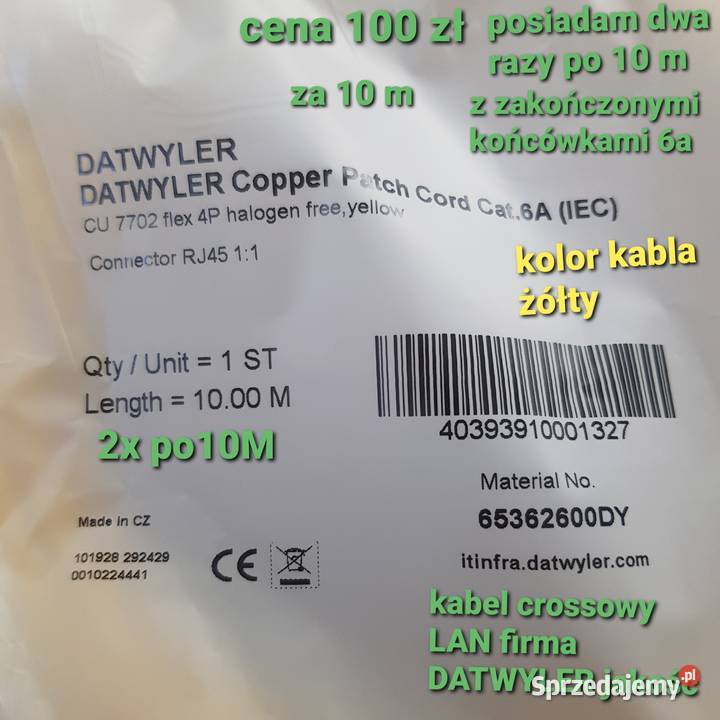 Kabel Krosowy LAN DATWYLER kat6a flex 4P Zolty kable i wtyczki Lublin