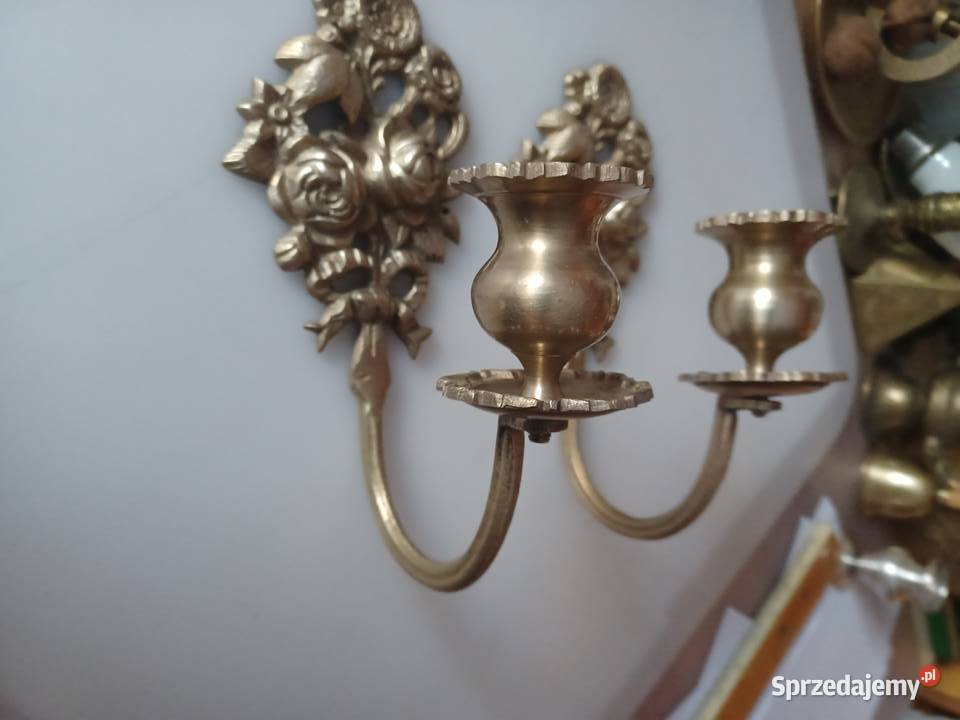 Piękny mosiężny świecznik naścienny Poznań
