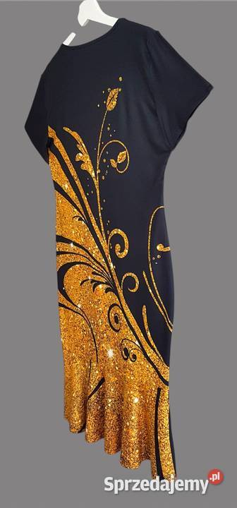 Damska sukienka czarnażółta w kwiaty z krótkim Spódnice i sukienki Chrzanów