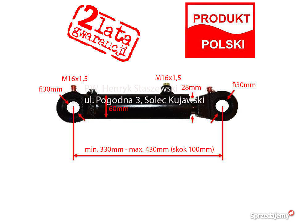 SIŁOWNIK HYDRAULICZNY CYLINDER TŁOK SKOK 100 Solec Kujawski sprzedam