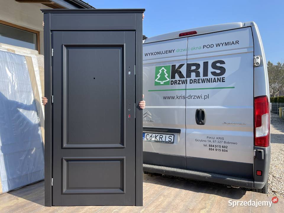 Drzwi zewnętrzne drewniane z doświetlami w Drewno Grzybno sprzedam