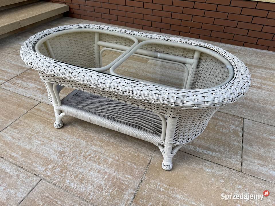 Stolik rattanowy ze szkłem wiklinowy ława taras Stoliki kawowe i ławy Dom i Ogród