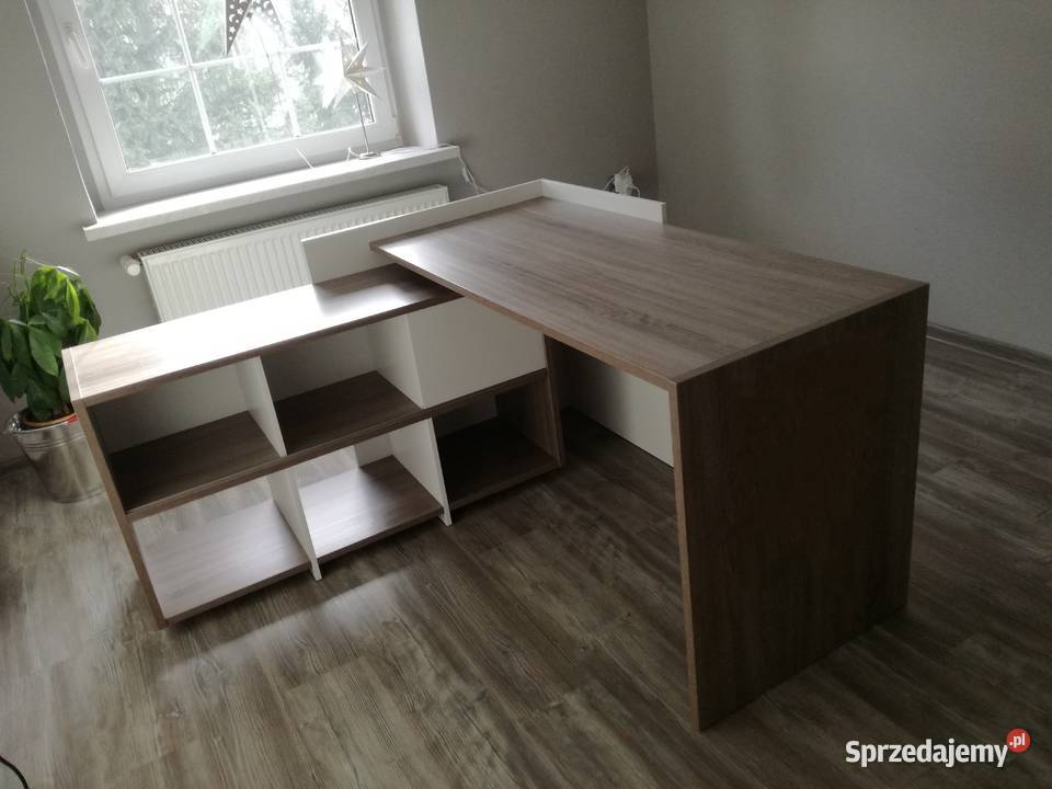 Biurko z regałem 120x120 biały dąb truflowy Biała