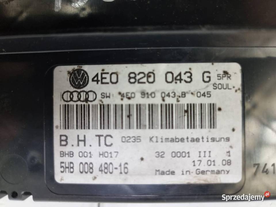 PANEL KLIMATYZACJI AUDI S8 D3 4E0820043G Lipno