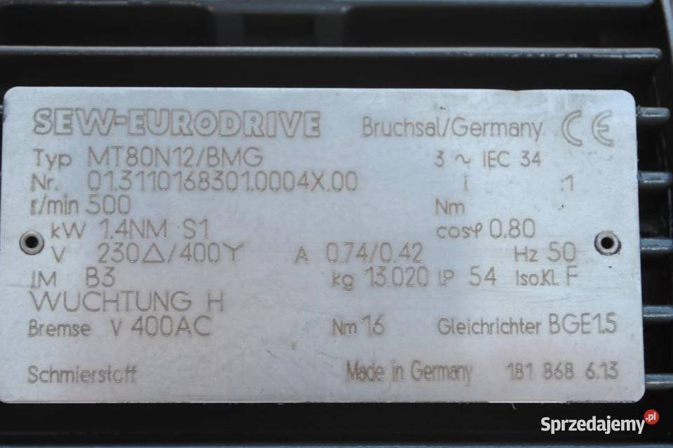 Silnik elektryczny 01kw 500obr z hamulcem SEW Kargowa