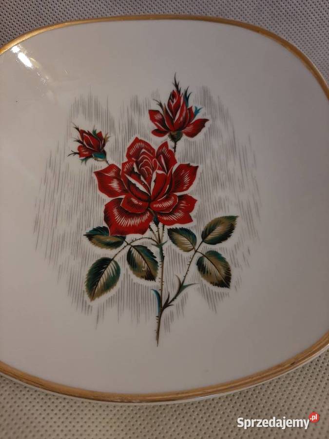 Niemiecki półmisekpatera z różą porcelanowy sygn Inowrocław