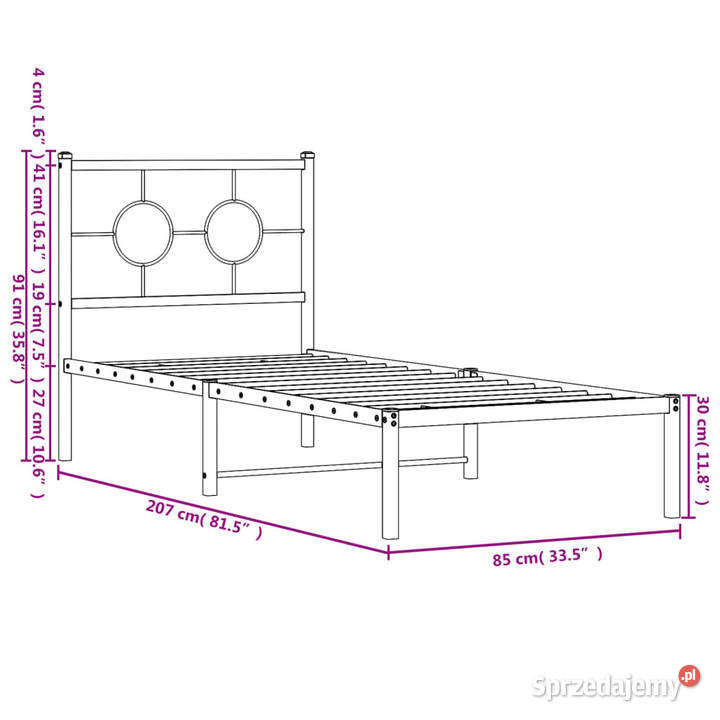 Metalowa rama łóżka z wezgłowiem czarna 80x200 mazowieckie Warszawa sprzedam