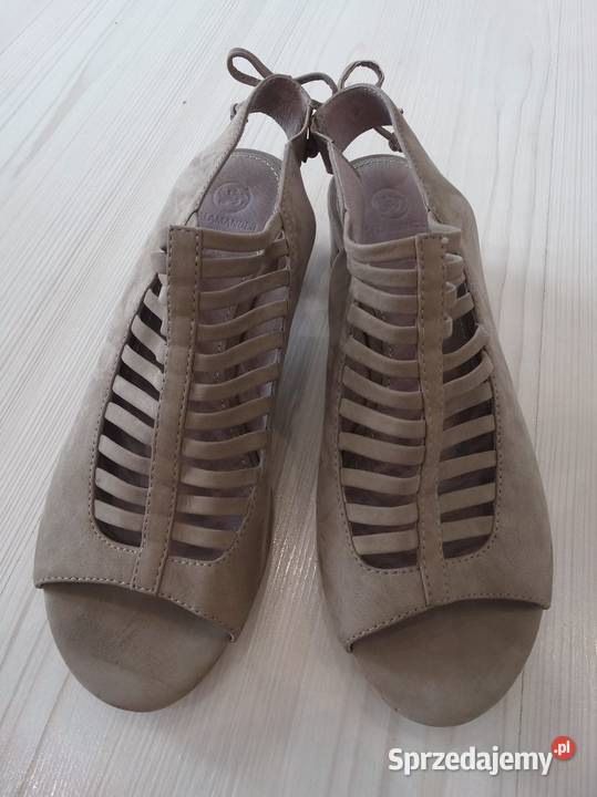Buty Sandały Skórzane Skóra Naturalna Beżowe Łomża