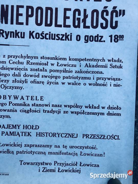 Plakat 1986 Łowicz odsłonięcie pomnika o