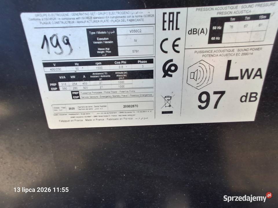 SPRZEDAŻ Agregat prądotwórczy Kohler SDMO v350C2 Jelcz-Laskowice