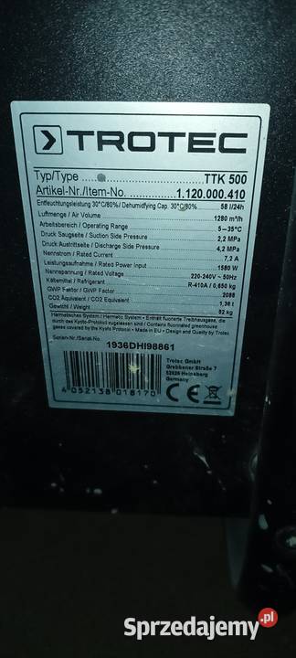 Osuszacz powietrza trotec ttk 500 Boguty-Pianki