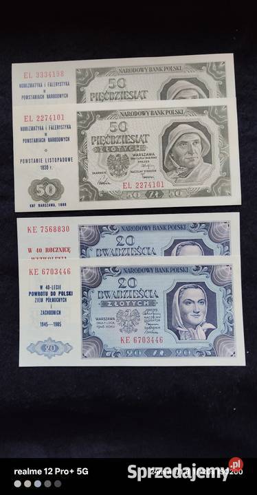 Polska zestaw 8 banknotów PRL z nadrukami Numizmatyka Ostrów Mazowiecka
