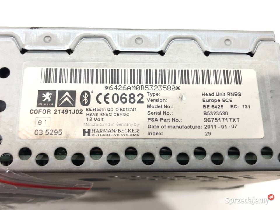 RADIO CITROEN DS3 96751717XT 0916 ODTWARZACZ