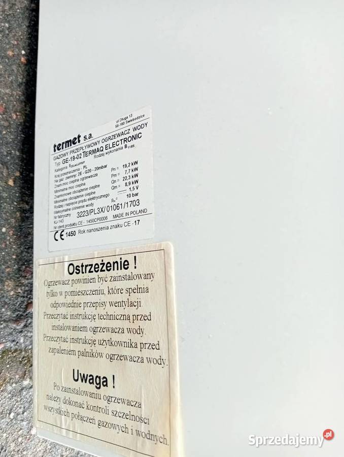 Piecyk gazowy ogrzewacz wody lubelskie Poniatowa