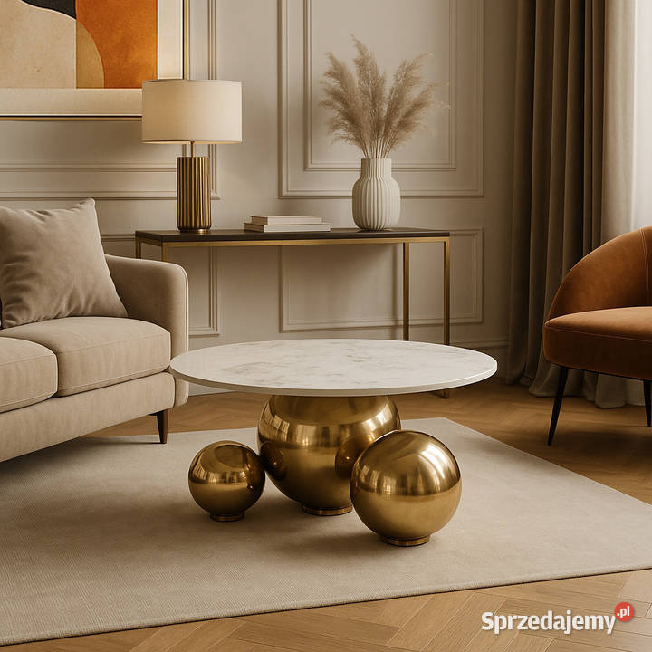 Złoty stolik kawowy Premium Milenio z kamiennym małopolskie Golkowice