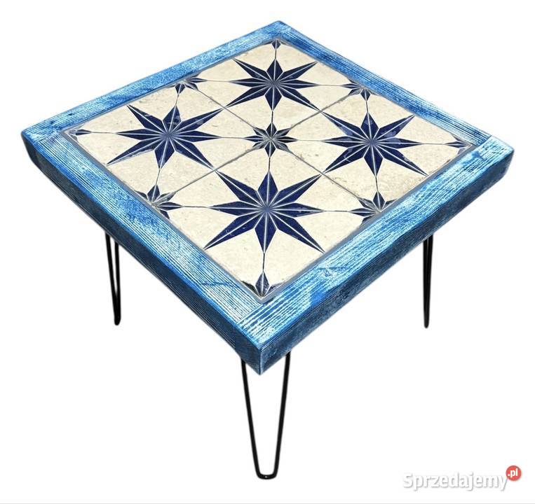 Stolik kawowy z drewna i płytek ceramicznych z Szczecin