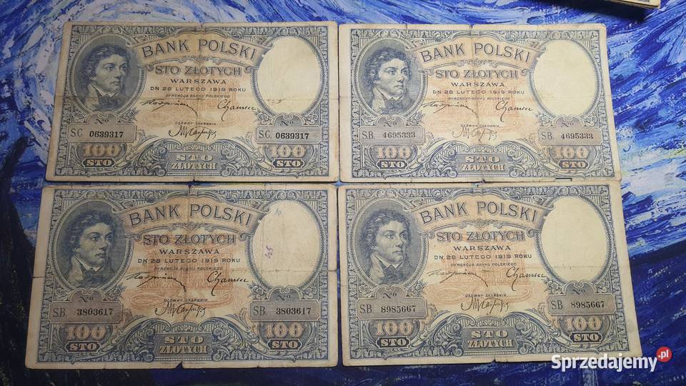 Zestaw 100 złotych 1919 r serie ABC Warszawa sprzedam