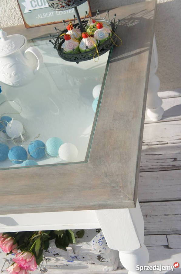 Stolik kawowy toczone nogi shabby chic prowansja 48cm Maszewo