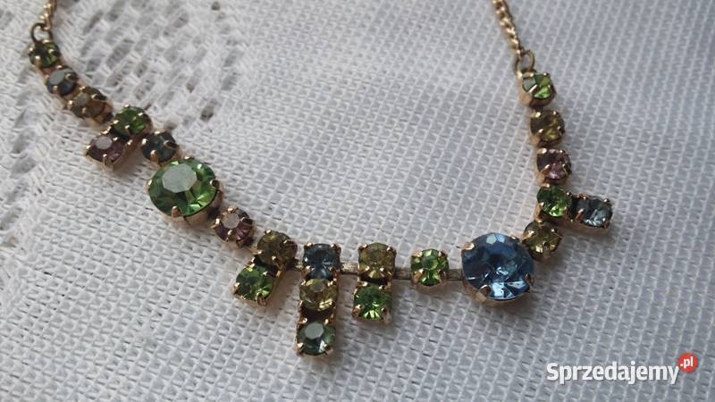 Stary angielski naszyjnik kolorowe kryształki Biżuteria