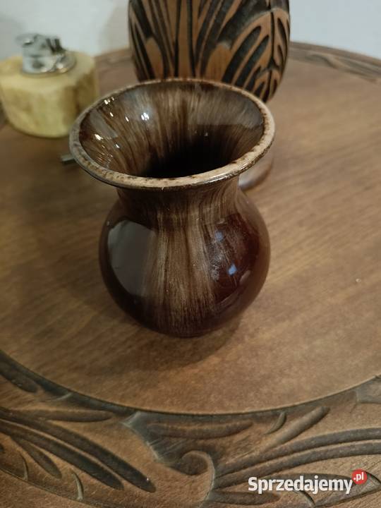 Wazonik z ceramiki PRL vintage z motywem kujawsko-pomorskie Lipno