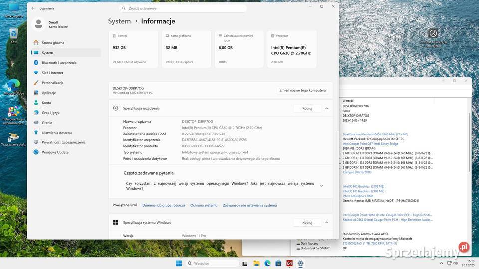 Komputer Hp Intel 2x27GHz ram 8GB hdd 1000 GB Kraków