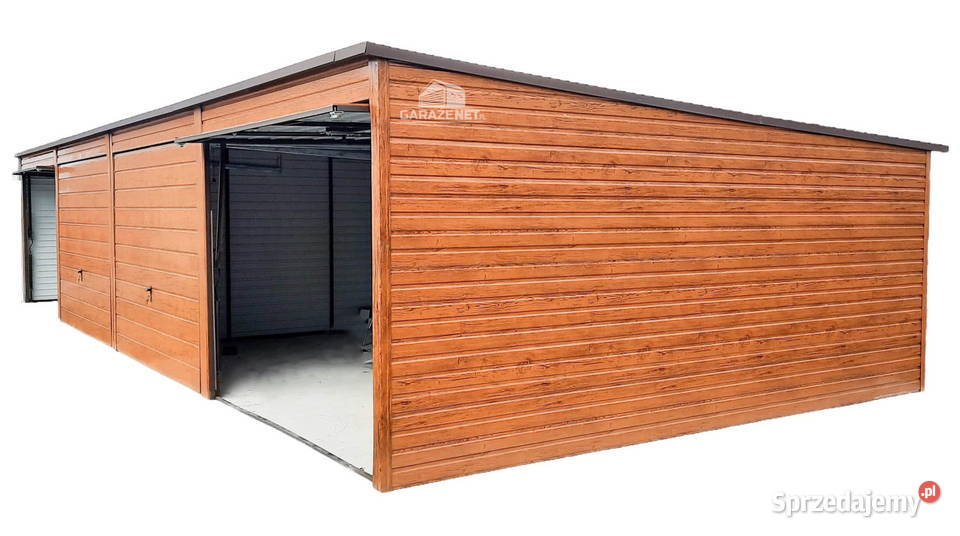 GARAŻ BLASZANY 12m x 6m SPAD TYŁ 4x BRAMA Domki narzędziowe Łapanów
