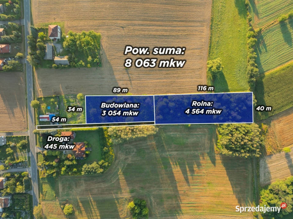 80 arów pozwolenie na budowę 2 domów małopolskie Nowa Wieś