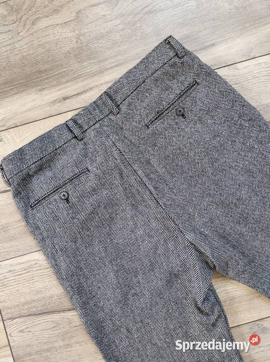 Wełniane spodnie rybaczki Vintage Jodełka 42 czarny Jasło