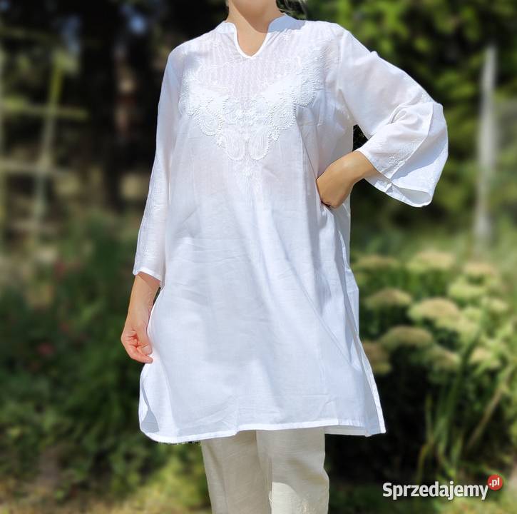 2 Biała tunika bawełniana M 38 haftowana haft Bluzki i koszule Szczecin