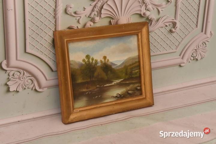 Wędkarz Rzeką Pejzaż Lasu Rzeka Las Obraz Olejny