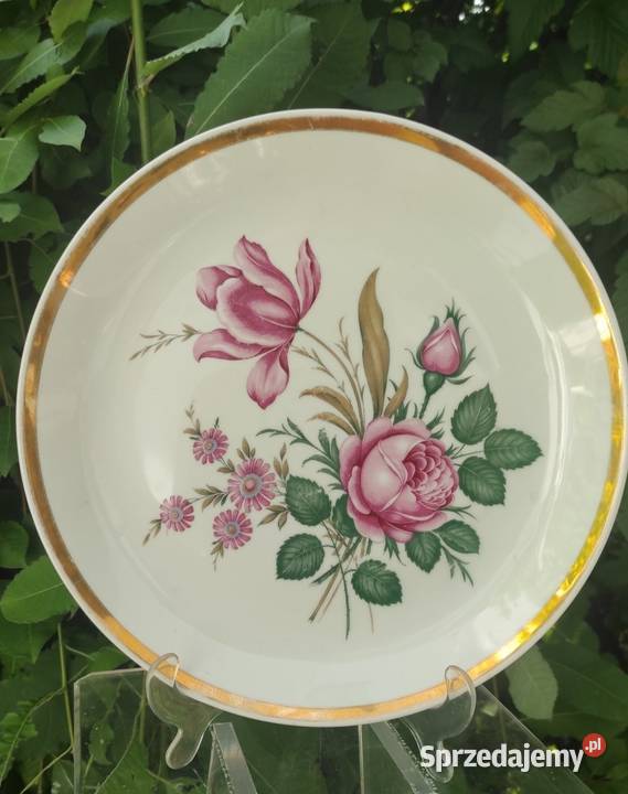 Vintage Schuman Azberg Bawaria Różowy Kwiat Porcelana i szkło Pabianice