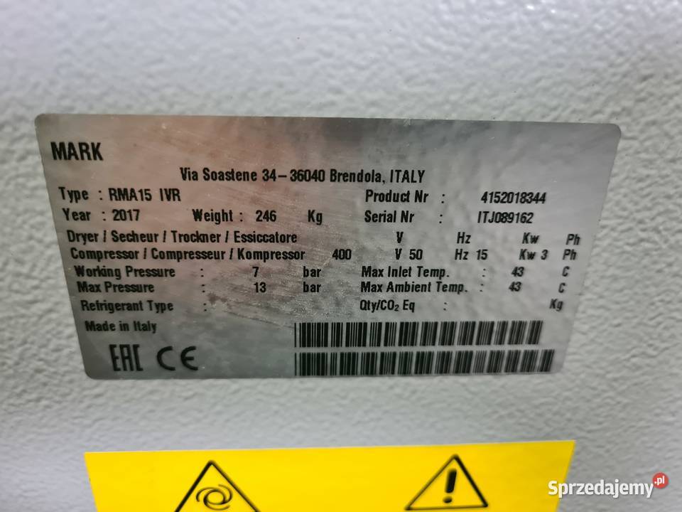 Kompresor śrubowy MARK MSA IVR 15 15 kw Zduny