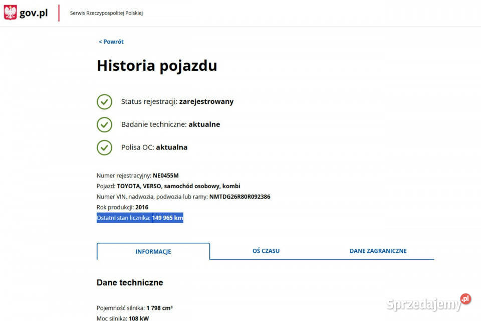 Toyota Verso 18 Benzyna Zarejestrowany komputer pokładowy Verso Elbląg