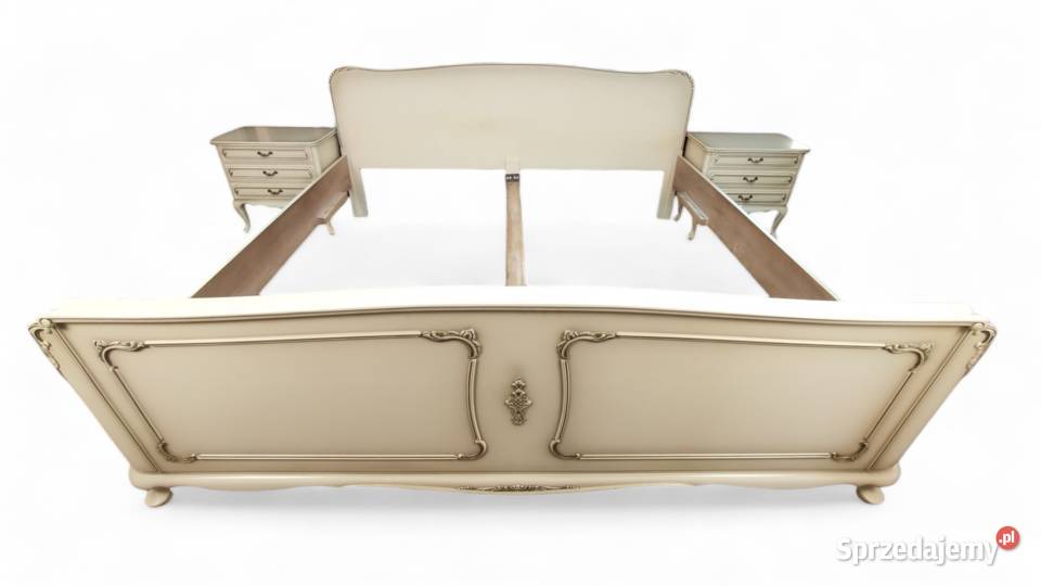 Piękne stylowe łóżko małżeńskie ludwik 200x200, biale ecru,