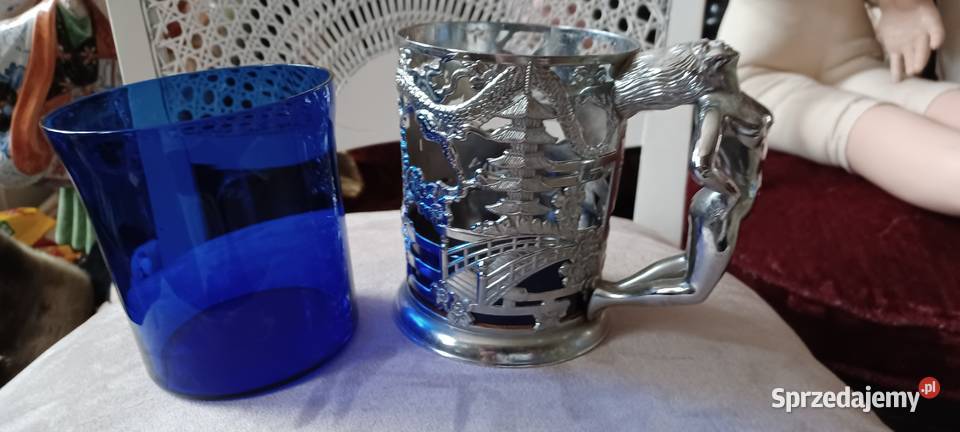 pozytywka kobaltowe szklo plastyczny koszyk z Poznań