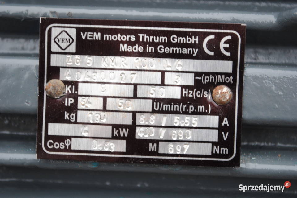 Motoreduktor 4kw 50obrmin FIRMY VEM Kargowa