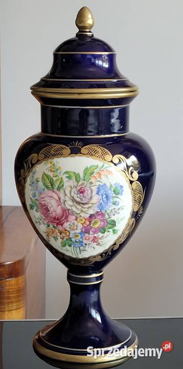 Wytworna ręcznie malowana kobaltowa duża amfora małopolskie