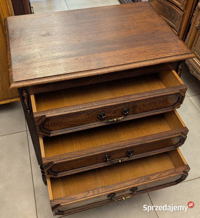 Piękna ciemna dębowa bogato zdobiona komoda śląskie Dąbrowa Górnicza